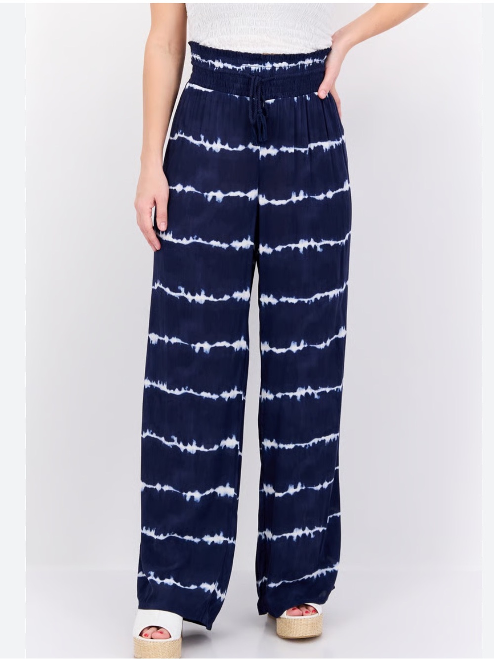 Style & Co Navy and White Tie-Dye Wide Leg Pants